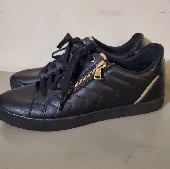 Geox Shoes - Geox Black Leather Sneakers Gold Zipper Geox Blomiee Sneaker